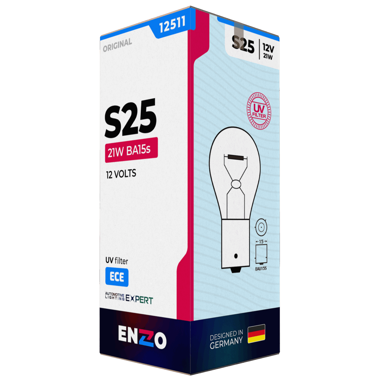 Ampolleta Halógena S25 12511 12V 21W BA15s Pata Pareja - 1 Contacto (10unidades)