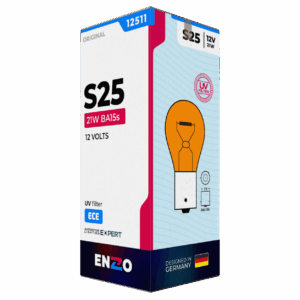 Ampolleta Halógena S25 Ambar 12511A 12V 21W BA15s Pata Pareja - 1 Contacto (10unidades)