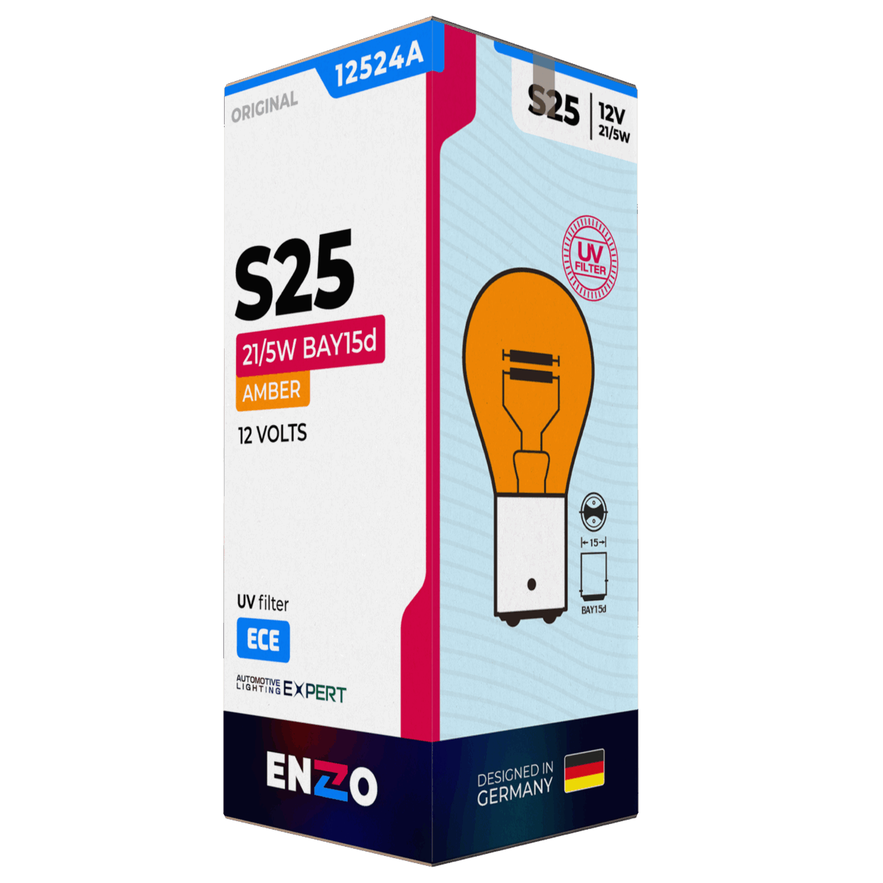 Ampolleta Halógena S25 Amber 12524 12V 21/5W BAY15s Pata Dispareja - 2 Contactos (10unidades)