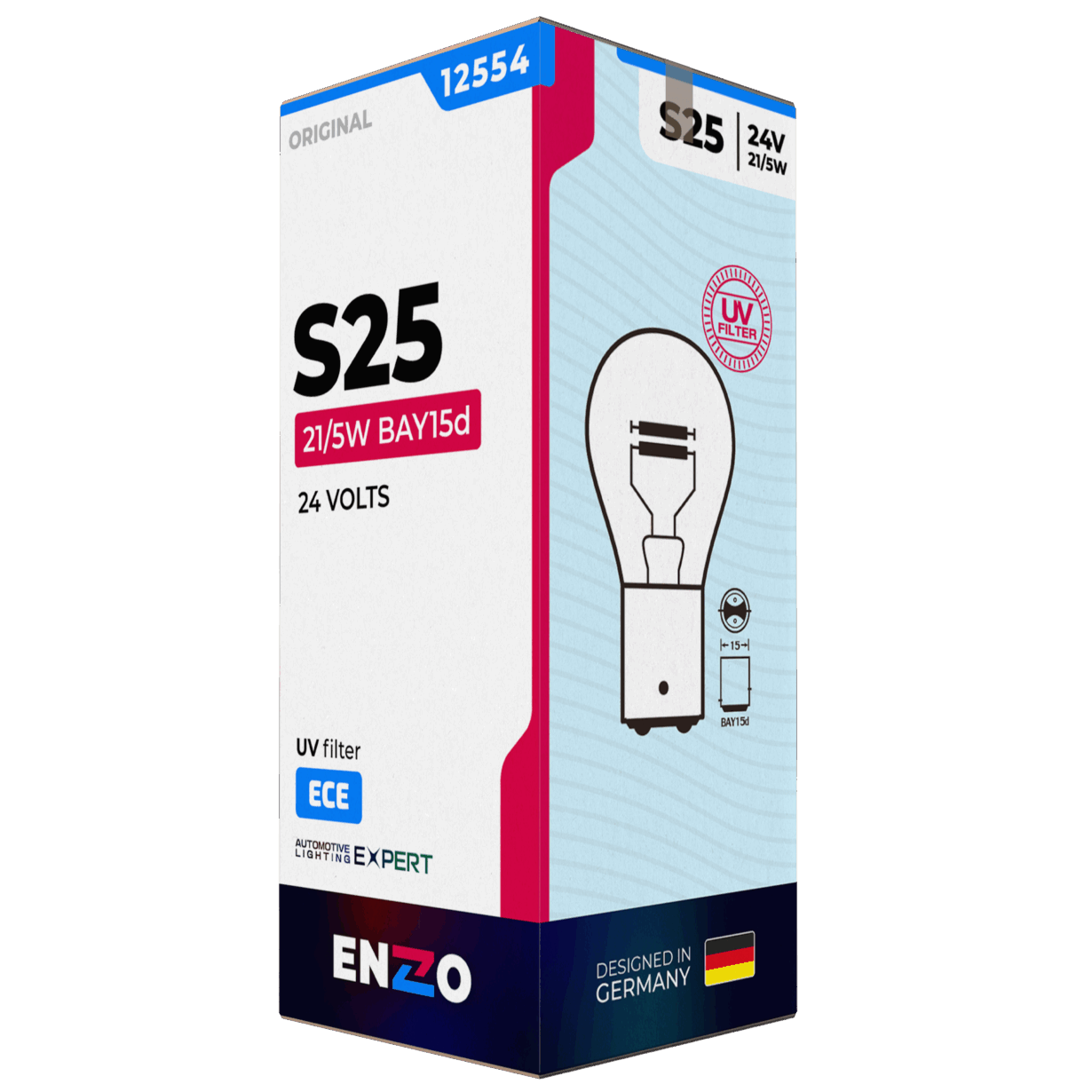 Ampolleta Halógena S25 12554 24V 21/5W BAY15s Pata Dispareja - 2 Contactos (10unidades)